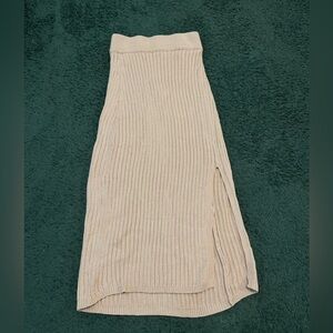 Pink Lily Tan Ribbed Pencil Skirt with Slit